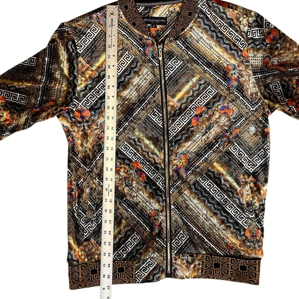 SUSLO COUTURE Multicolor Bomber Jacket sz S Bold Lightweight Velvet Streetwear - Picture 4 of 12